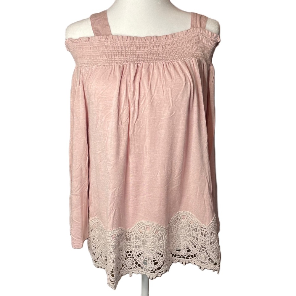 Adiva Women’s Mauve Convertible Smocked Lace Off The Shoulder Top Shirt Large